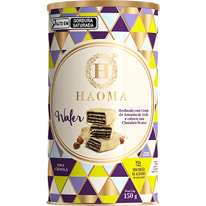 Wafer recheado com creme de avelã e cobertura de chocolate branco